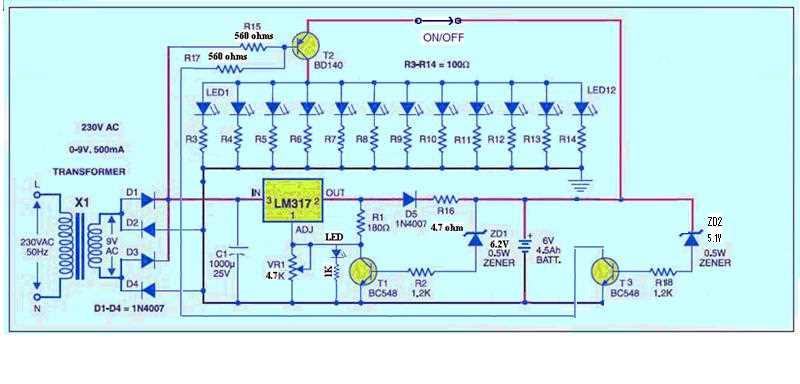 12v emergency light circuit diagram