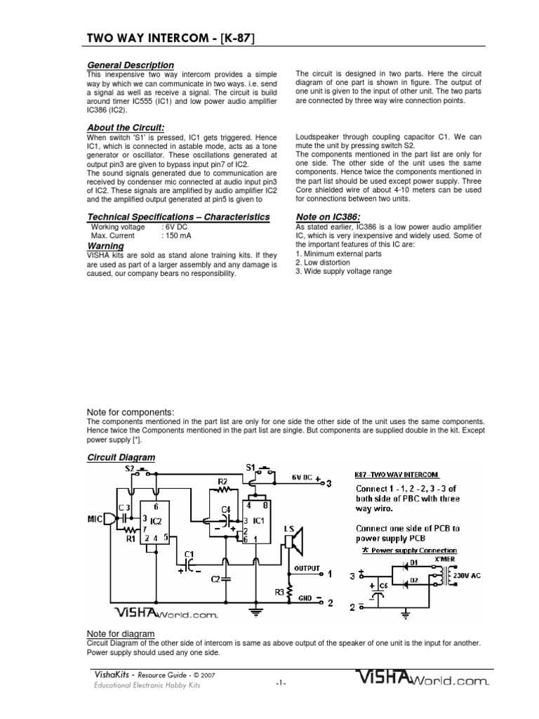 2 way intercom circuit diagram
