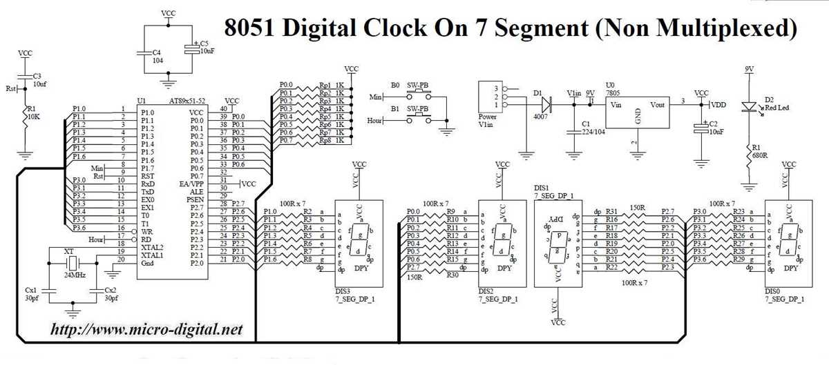 7 segment display digital clock circuit diagram