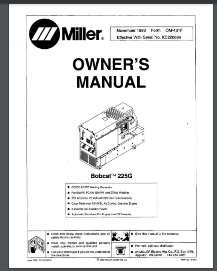 miller bobcat 250 parts diagram