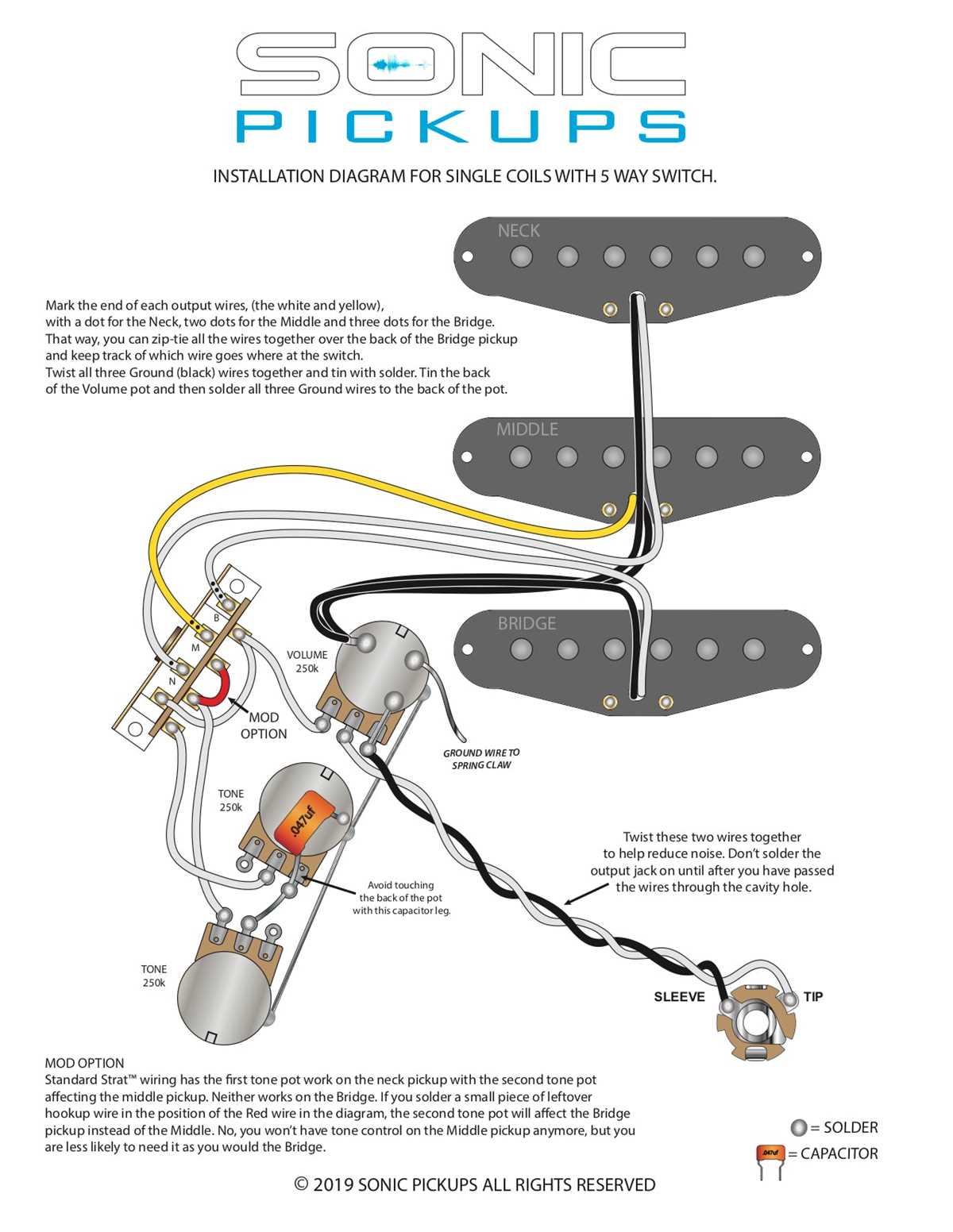 single humbucker pickup wiring diagram