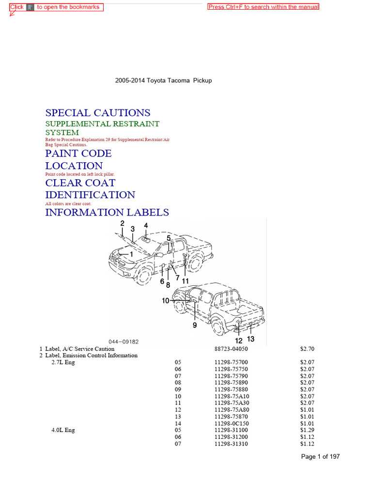 toyota tacoma body parts diagram