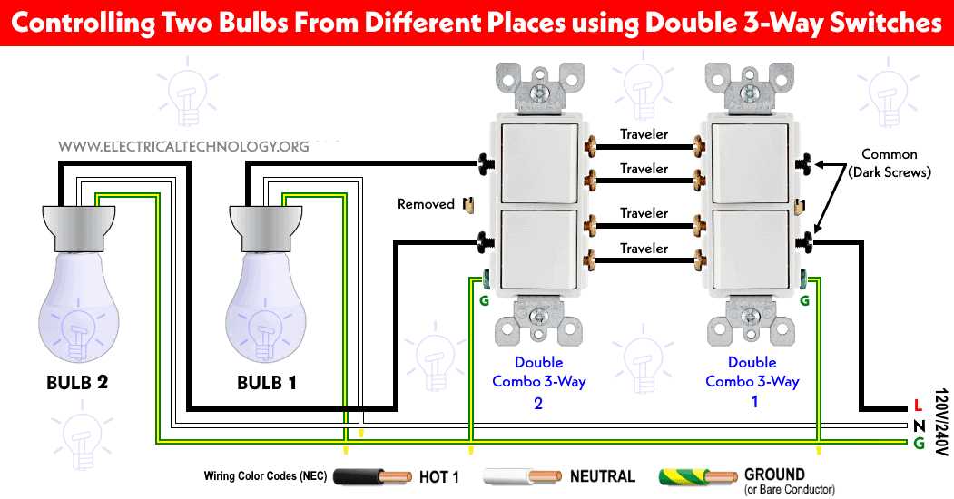 wiring a three way switch multiple lights diagram