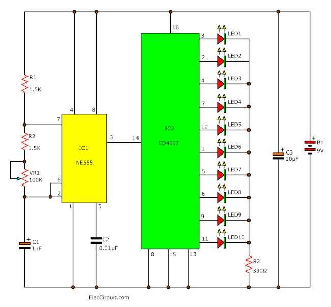 led light chaser circuit diagram