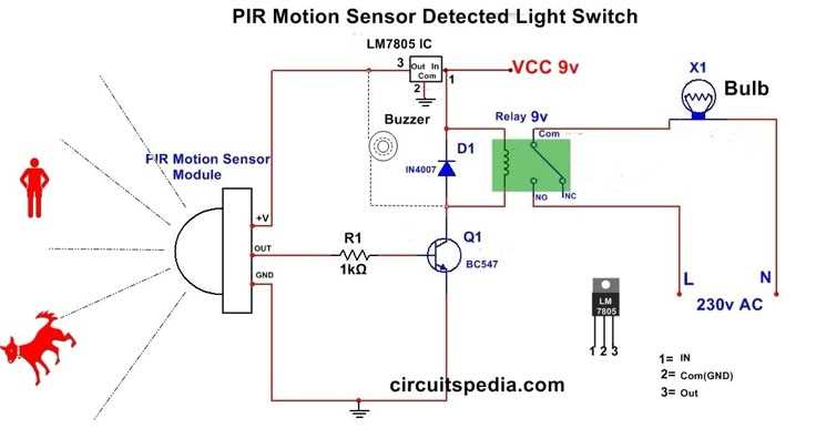motion sensor circuit diagram for lighting