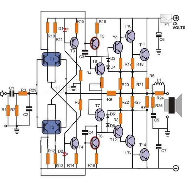 100 watts amplifier circuit diagram
